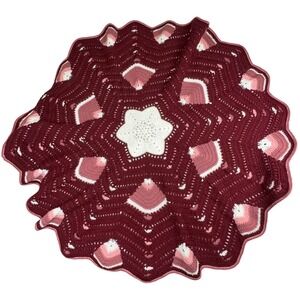 Handmade Crochet 12 Point Star Mandala Blanket Throw Burgundy Pink Round 50"